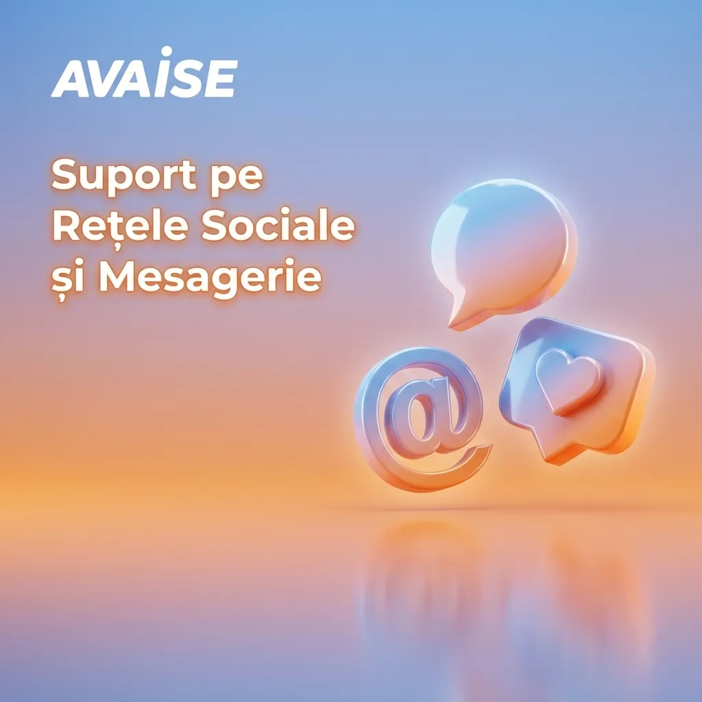 Ilustrație cu iconuri Telegram, WhatsApp și Facebook Messenger pentru contactarea echipei de suport online