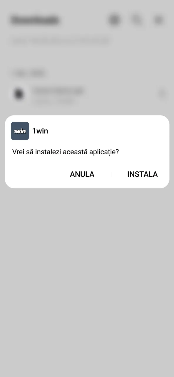 Pornire instalare aplicație 1win din managerul de fișiere.